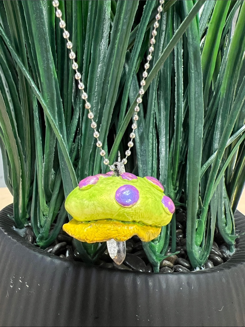 Mushroom Necklace with Crystal